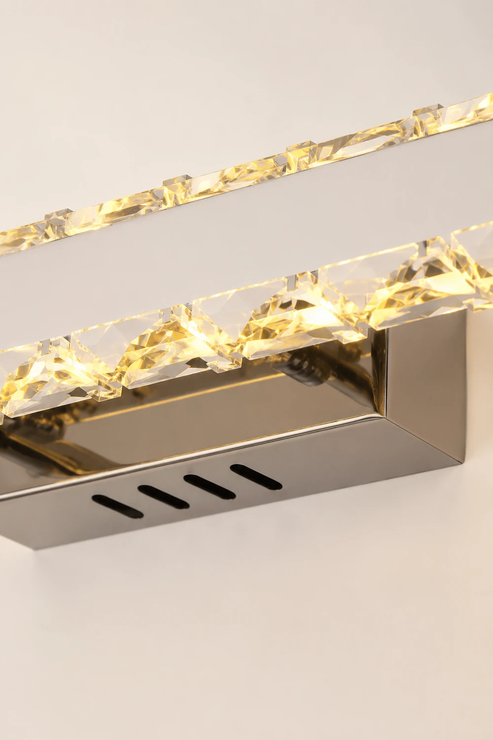 Kristy Modern Rectangular Metal/Crystal Mirror Front Wall Lamp, Gold - Lumpaz
