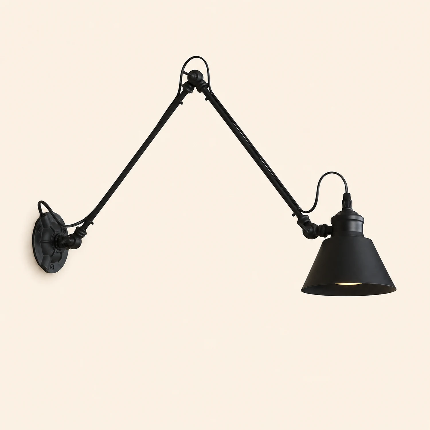 Brady Wall Lamp Conic Modern, Metal Adjustable, Black, Living Room - Lumpaz