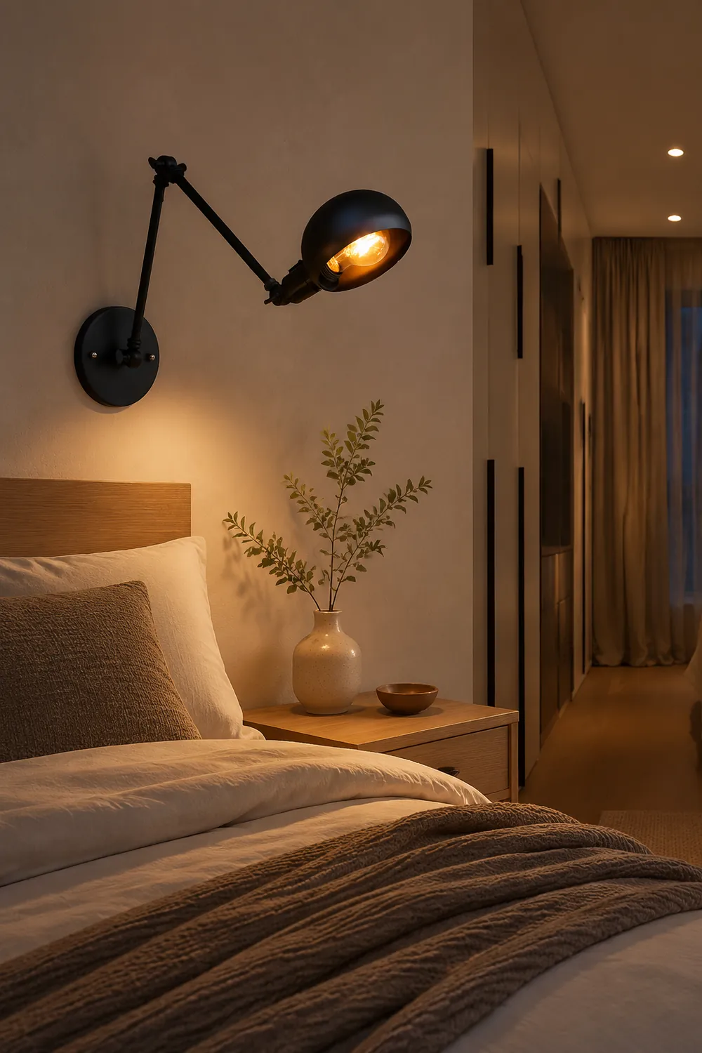 Brady Wall Lamp Dome Metal, Adjustable Black, 2 Size, Bedroom - Lumpaz