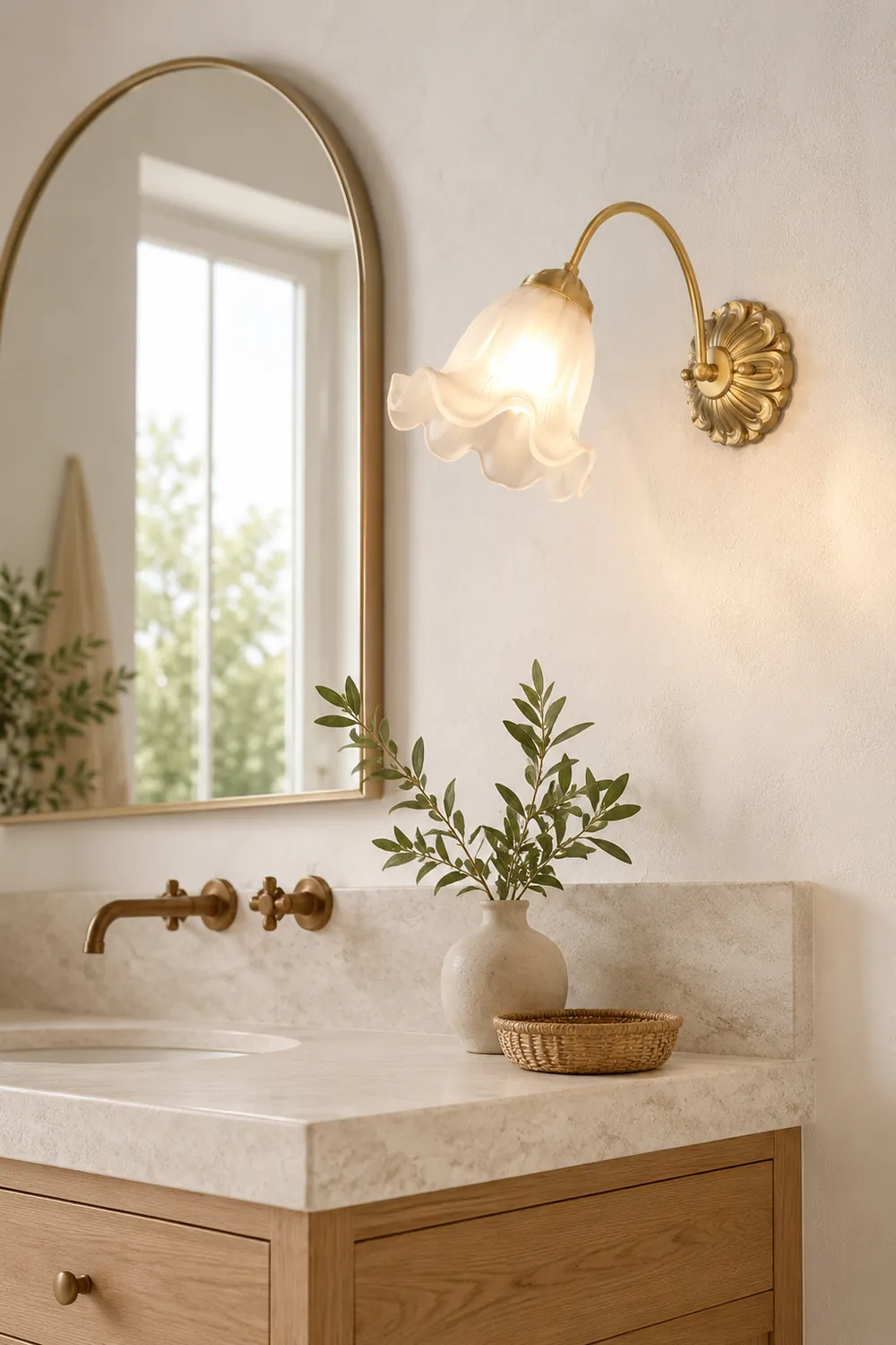Bella Retro LED Wall Lamp Indoor Gold Metal Glass Bedroom Balcony - Lumpaz