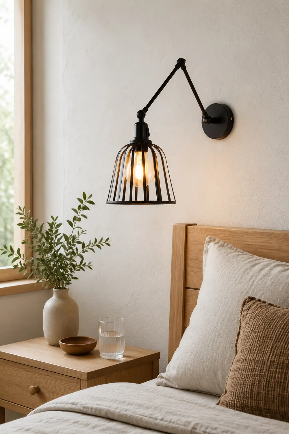 Alessio Vintage Cage Adjustable Wall Lamp, Metal, Black, Living Room - Lumpaz