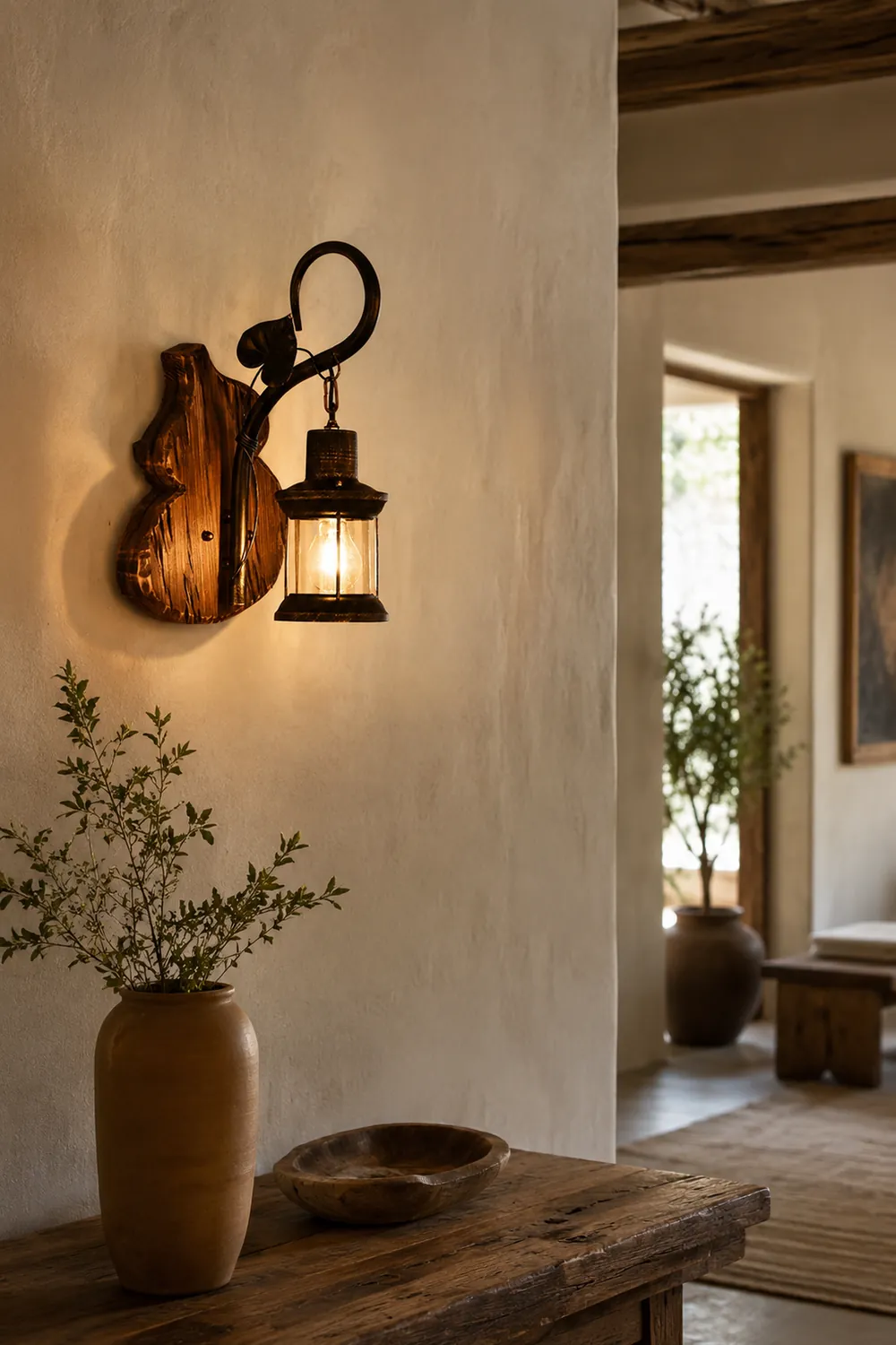 Austin Wall Lamp Cucurbits/Candle Vintage, Wood/Metal, Bedroom - Lumpaz