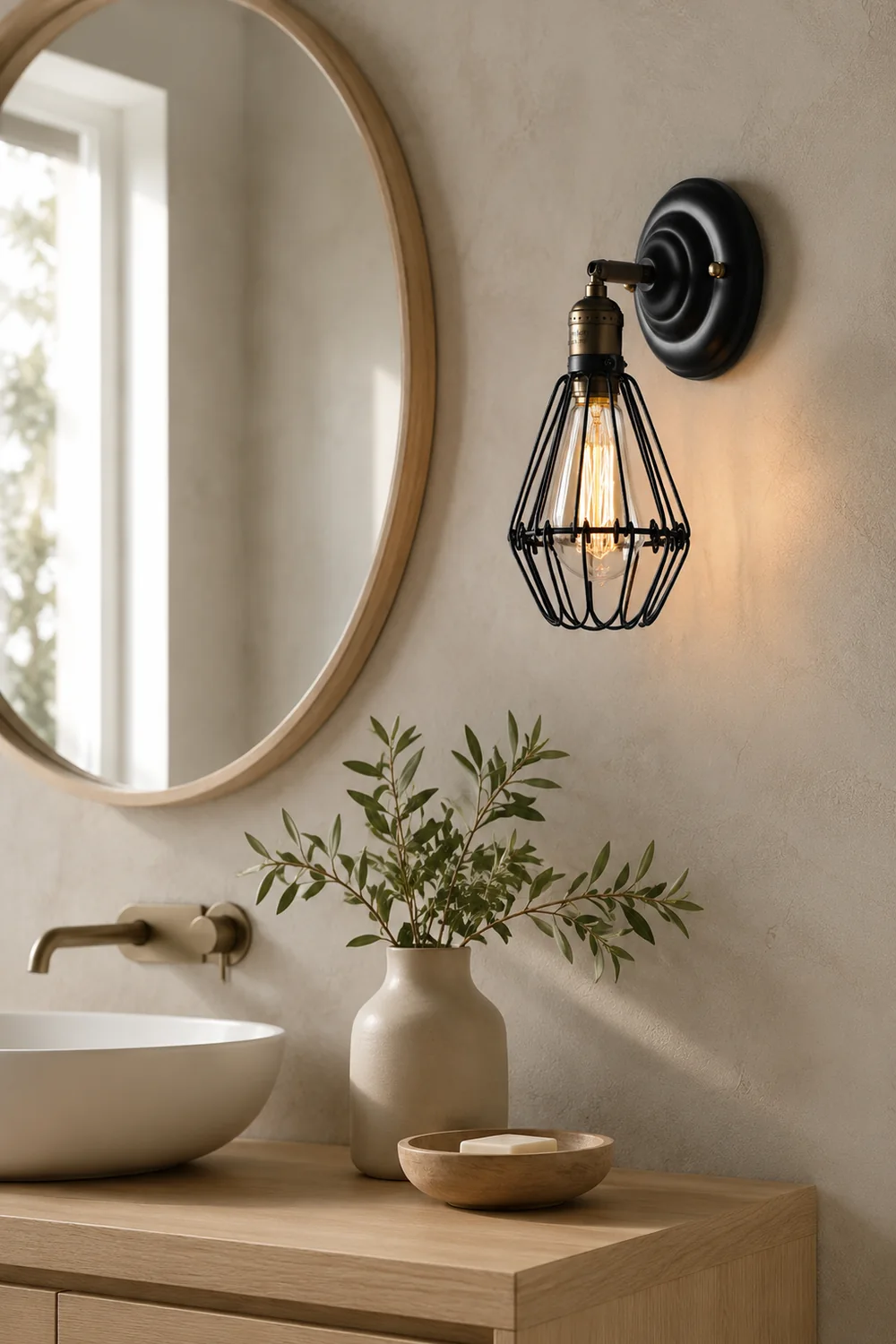 Alessio Industrial Lantern Shaped Metal Wall Lamp, Black/Rust - Lumpaz