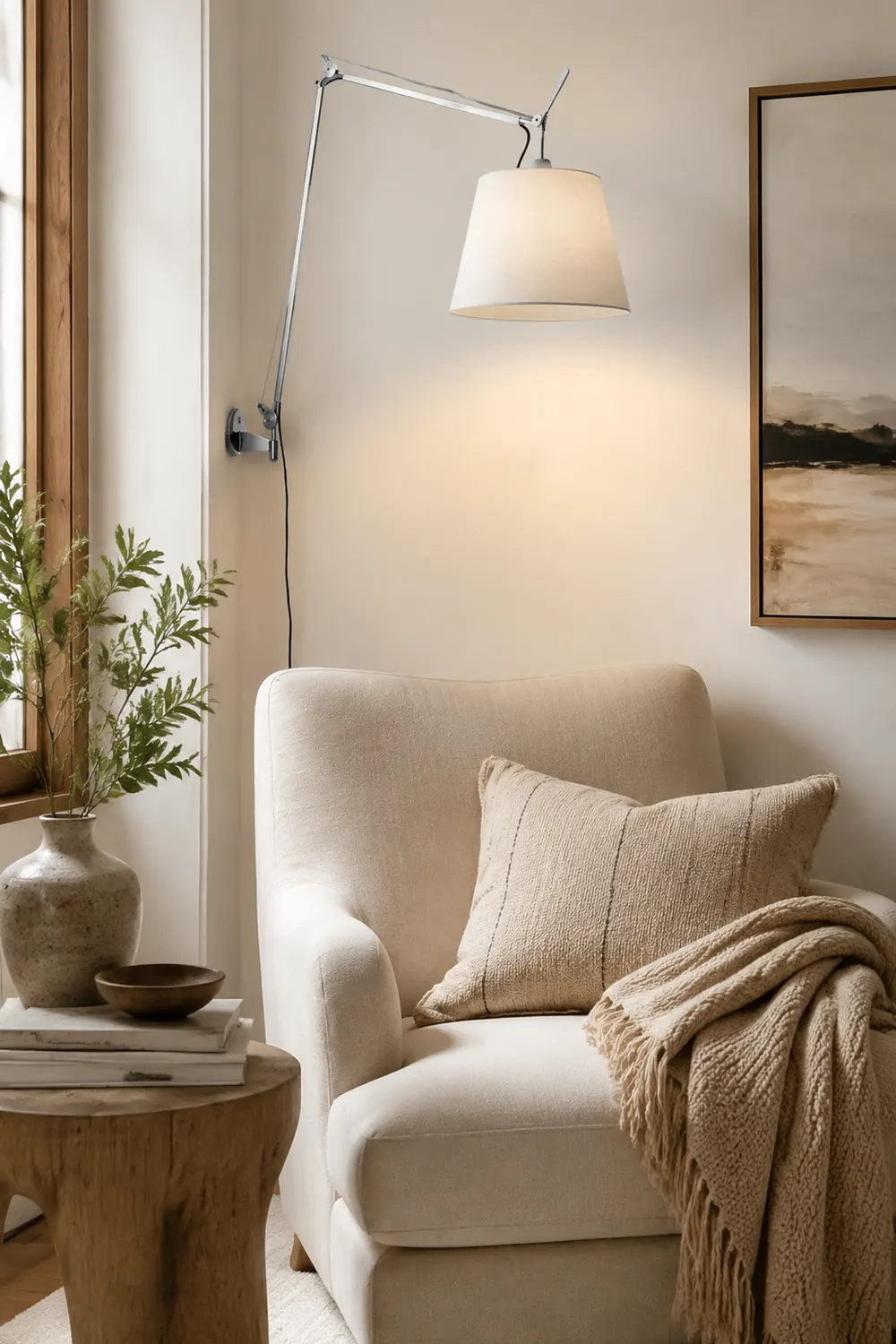 Brady Wall Lamp Dome Modern, Metal/Fabric Adjustable, Silver, Living Room - Lumpaz