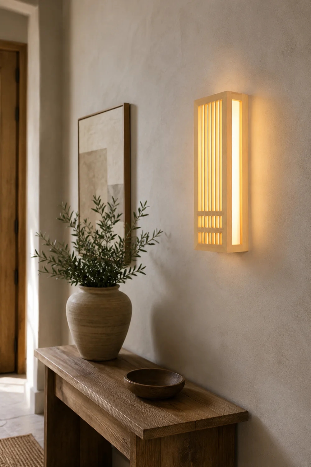 Ozawa Wall Lamp Rectangular Rustic, Wood/Acrylic, Log Color, Bedroom - Lumpaz