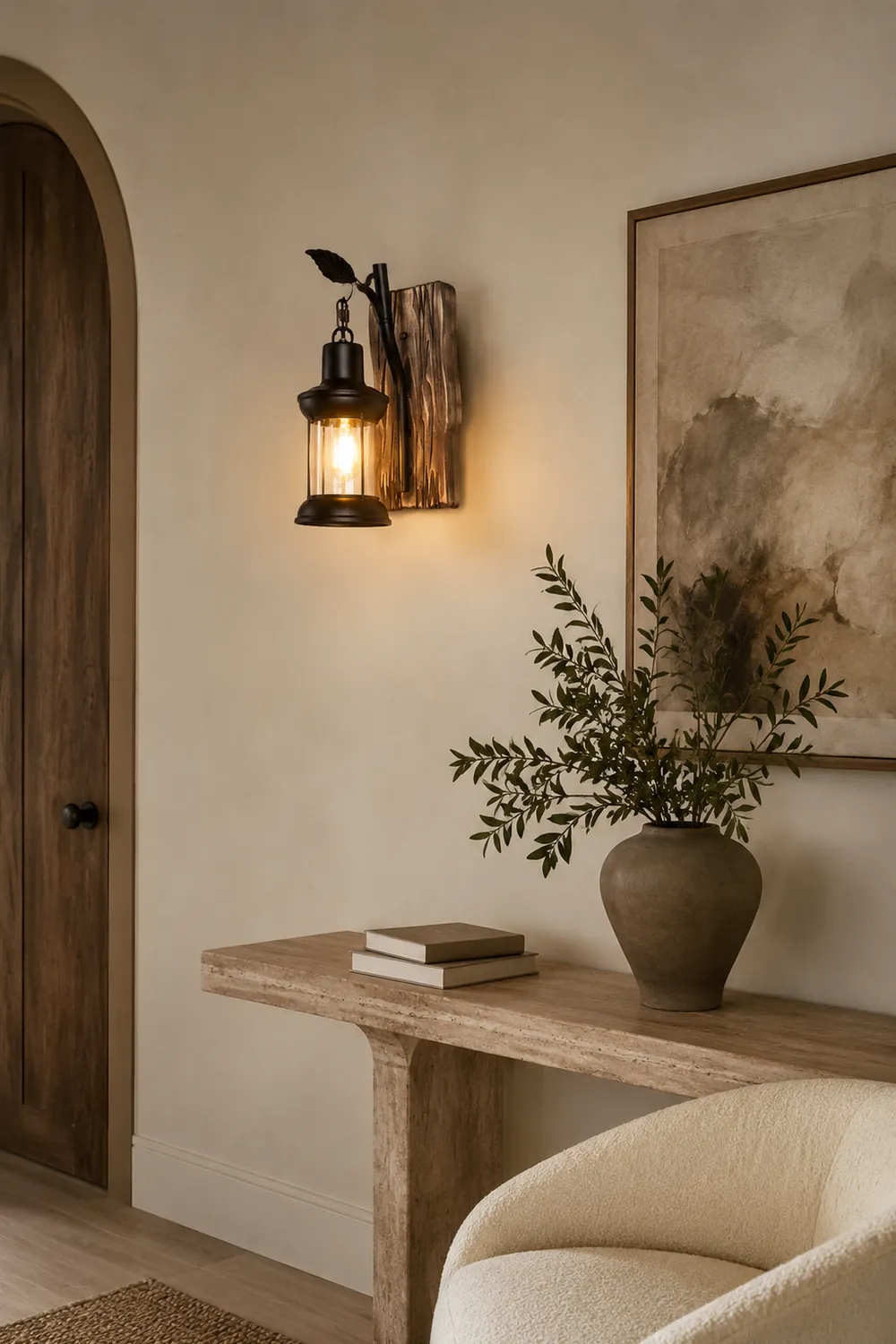 Austin Vintage Branches Lantern Wall Lamp, Metal/Wood, Black, Dining Room - Lumpaz