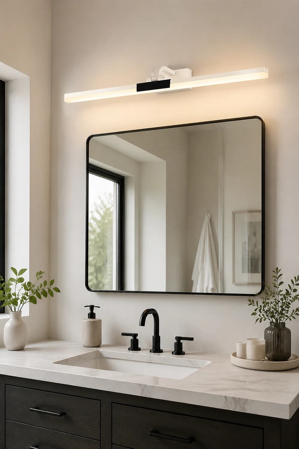 Edge Modern Linear Mirror Front Metal Vanity Wall Lamp, Black/White - Lumpaz
