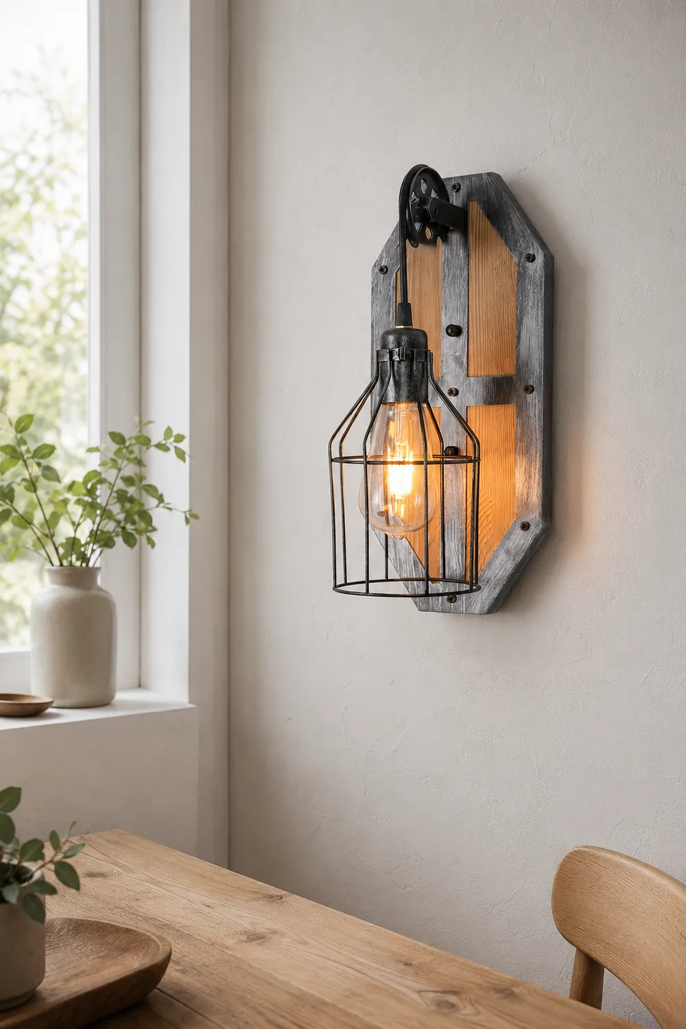 Austin Vintage Bird Cage Wood Metal Wall Lamp Dining Room/Bedroom - Lumpaz