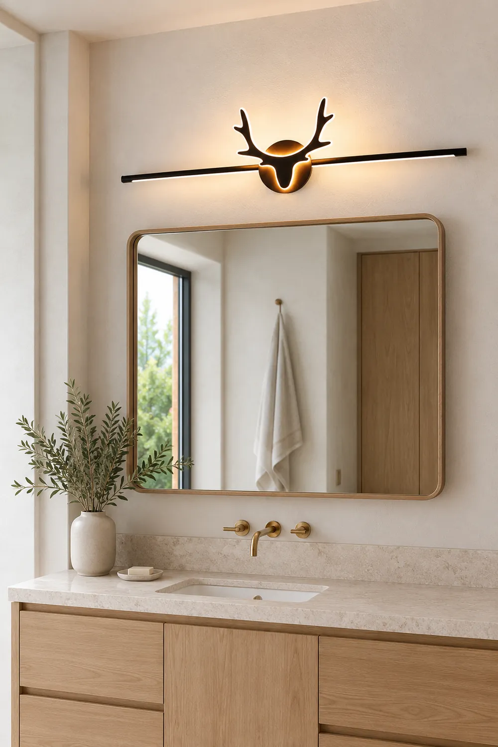Edge Vintage Antlers Mirror Front Vanity Metal LED Wall Lamp - Lumpaz