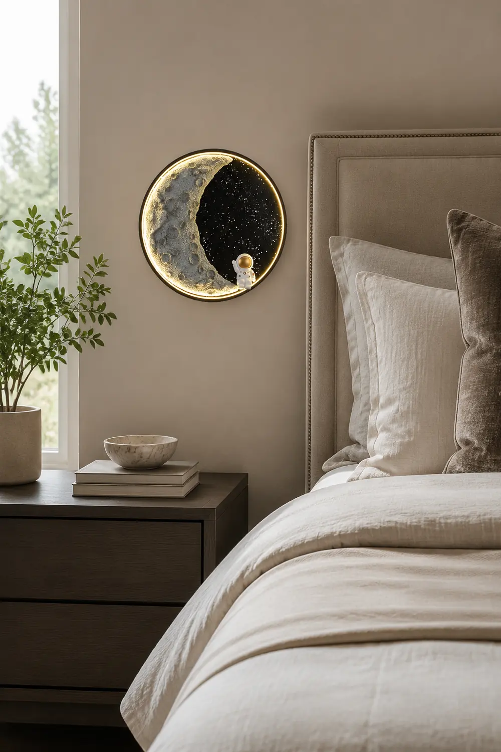 Elif Modern Astronaut Moon Metal Black Wall Lamp - Lumpaz