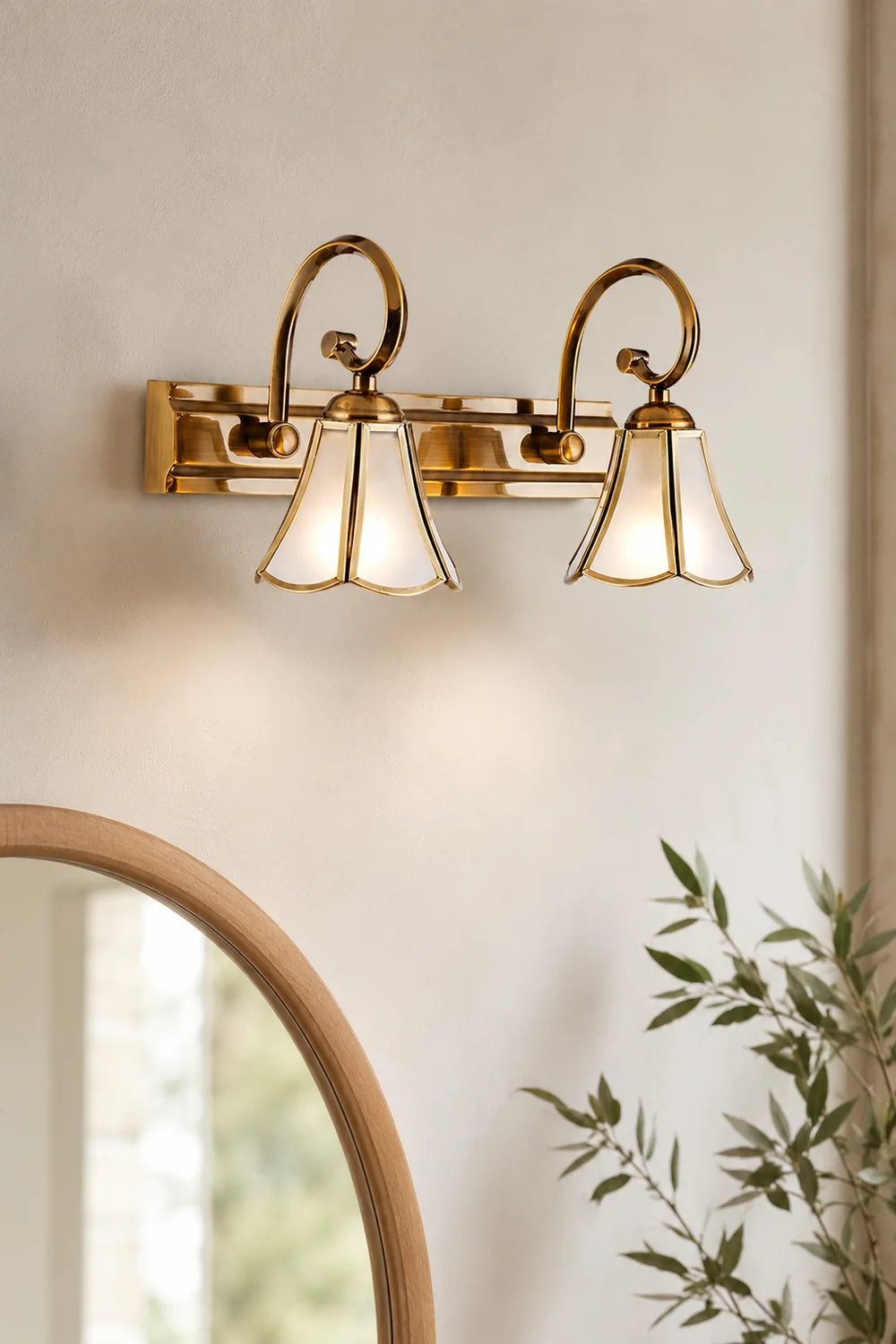 Félicie Wall Lamp Vintage Flower, Metal/Glass, Gold, Kitchen - Lumpaz