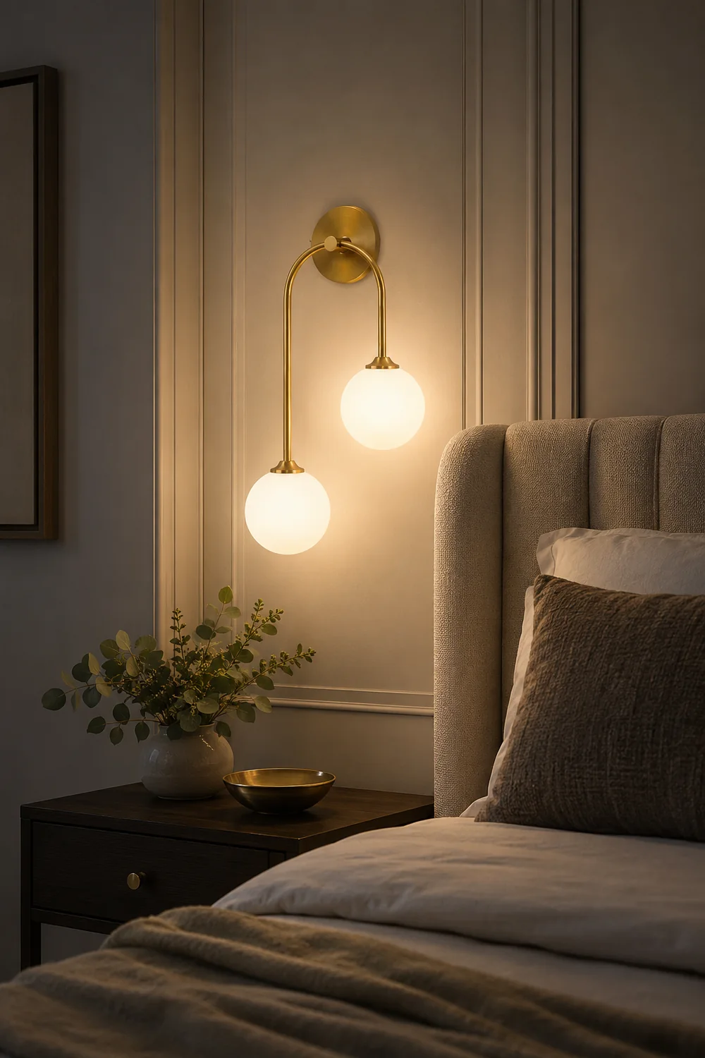 Valentina Modern Arc Globe Glass Wall Lamp, Brass, Living Room - Lumpaz