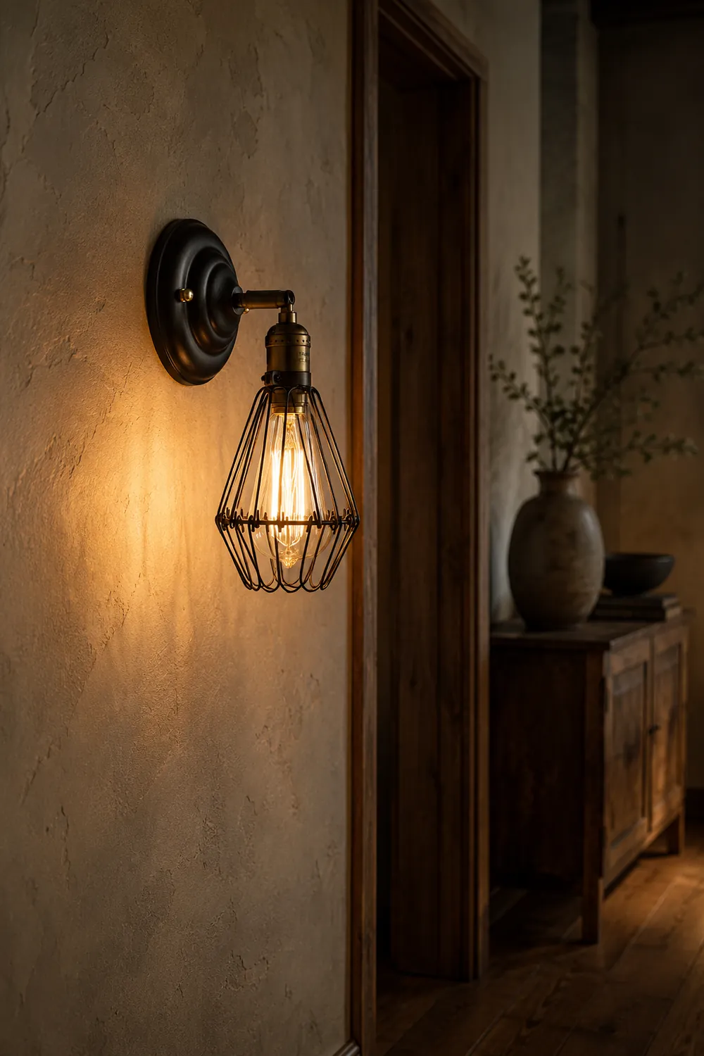 Alessio Industrial Lantern Shaped Metal Wall Lamp, Black/Rust - Lumpaz