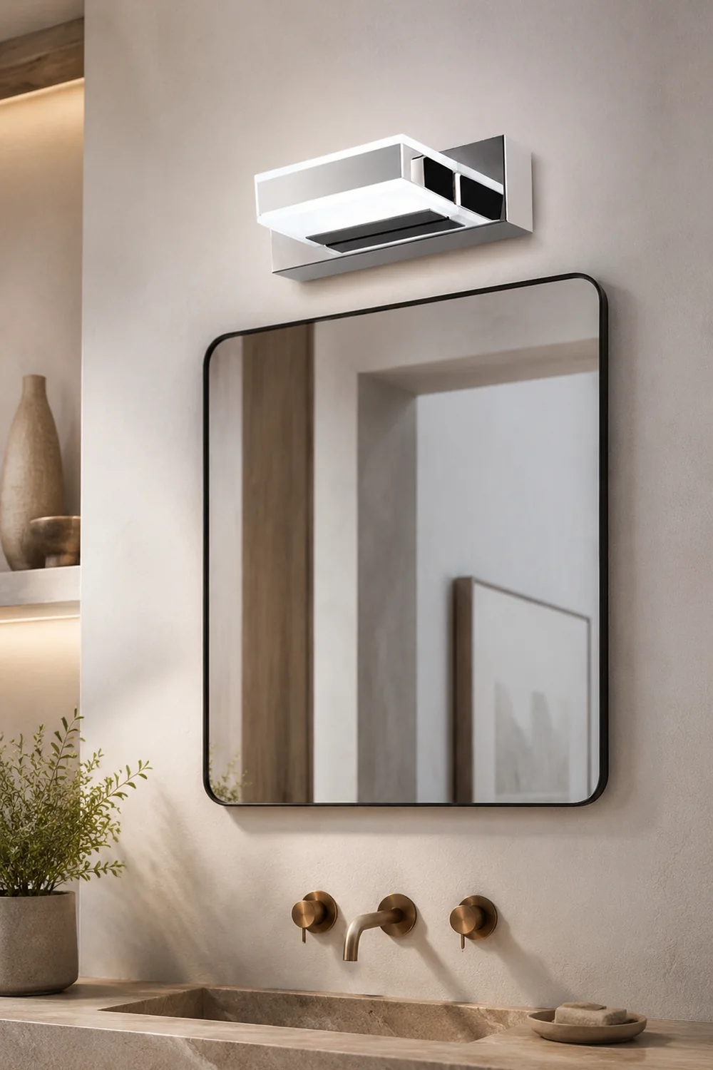 Leigh Modern Square  Acrylic Mirror Front Vanity Wall Lamp , Chrome - Lumpaz