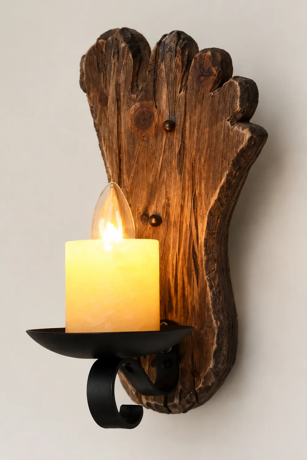 Austin Wall Lamp Foot Shape Vintage, Wood/Metal, Bedroom - Lumpaz