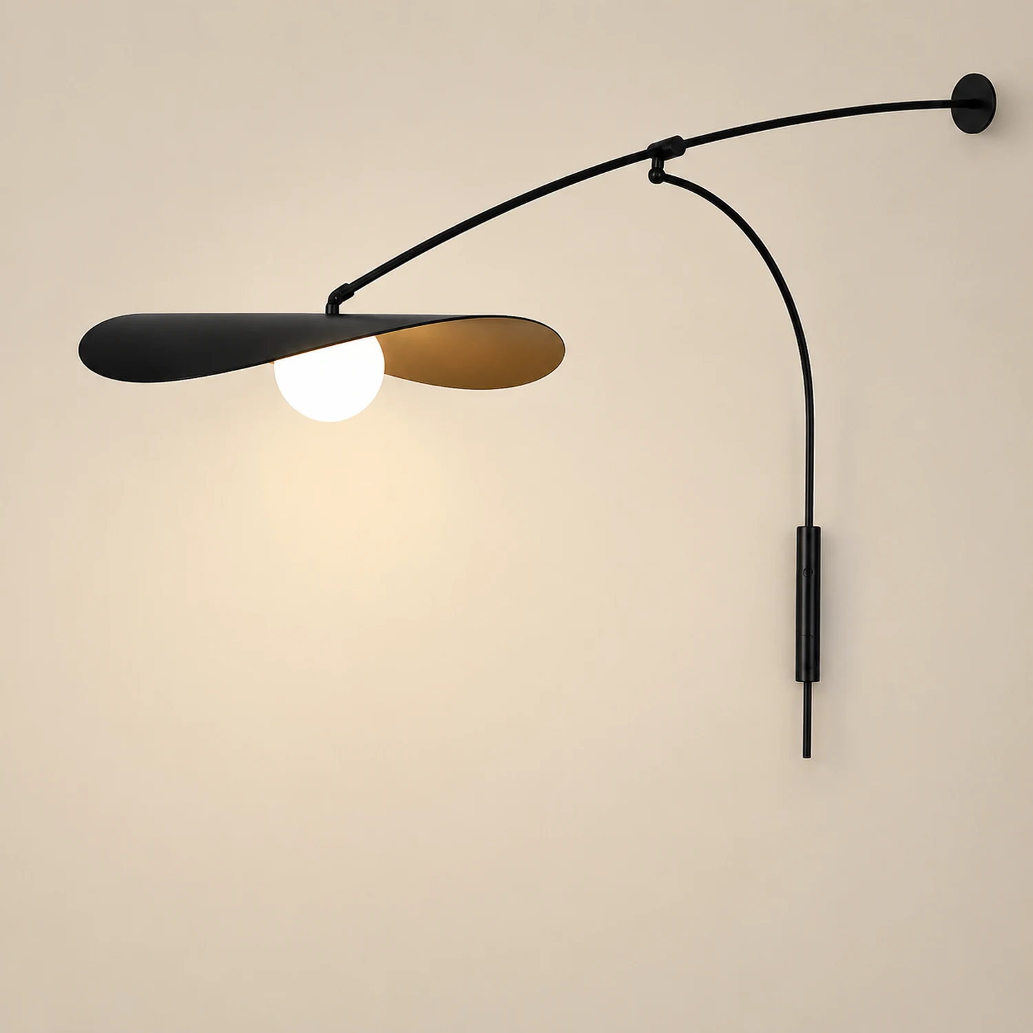 Carins Arc Wall Lamp, Metal/Glass, Black/Gold, Bedroom - Lumpaz