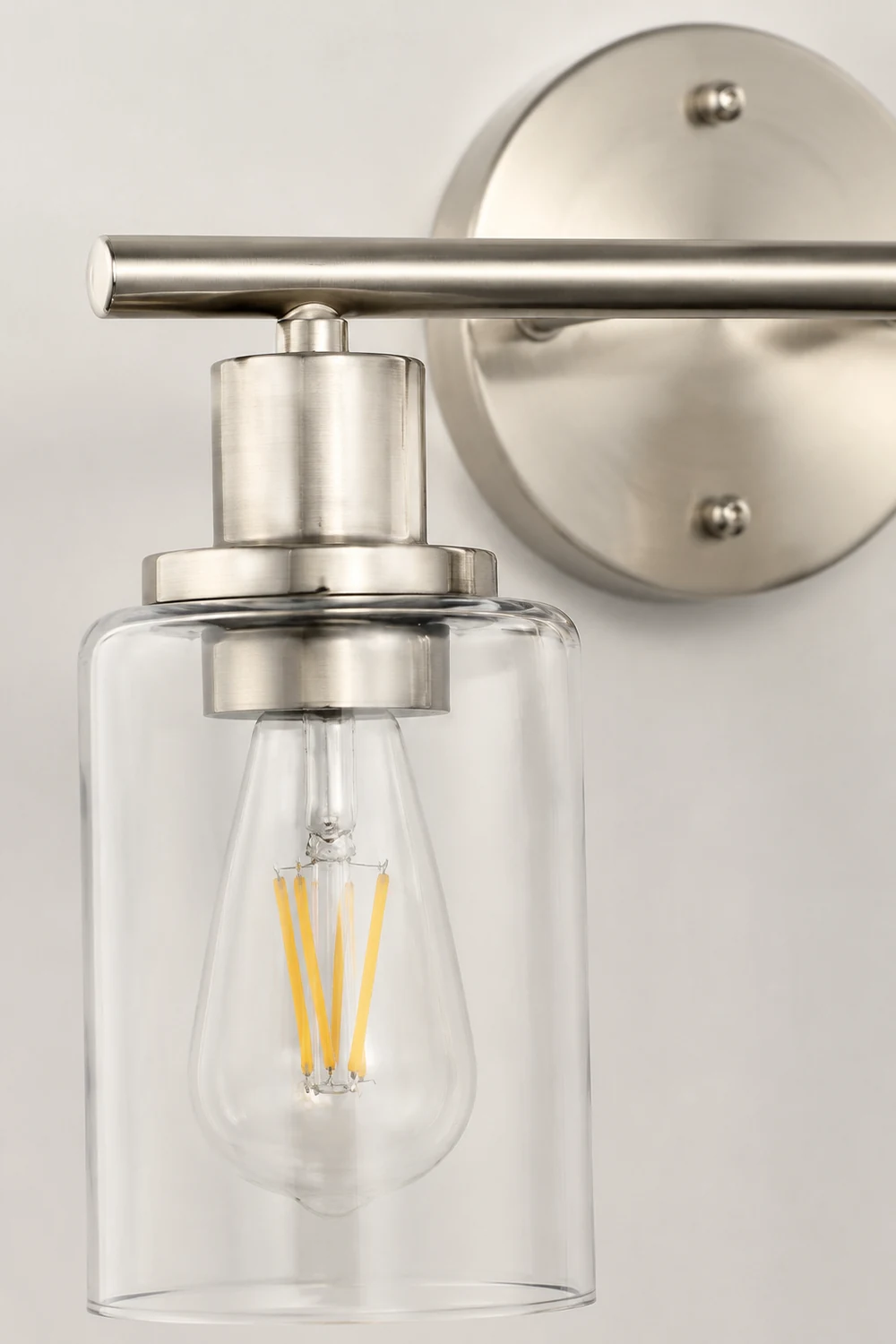 Alessio Modern Cylindrical Metal&Glass Wall Lamp In Living Room, Nickel - Lumpaz