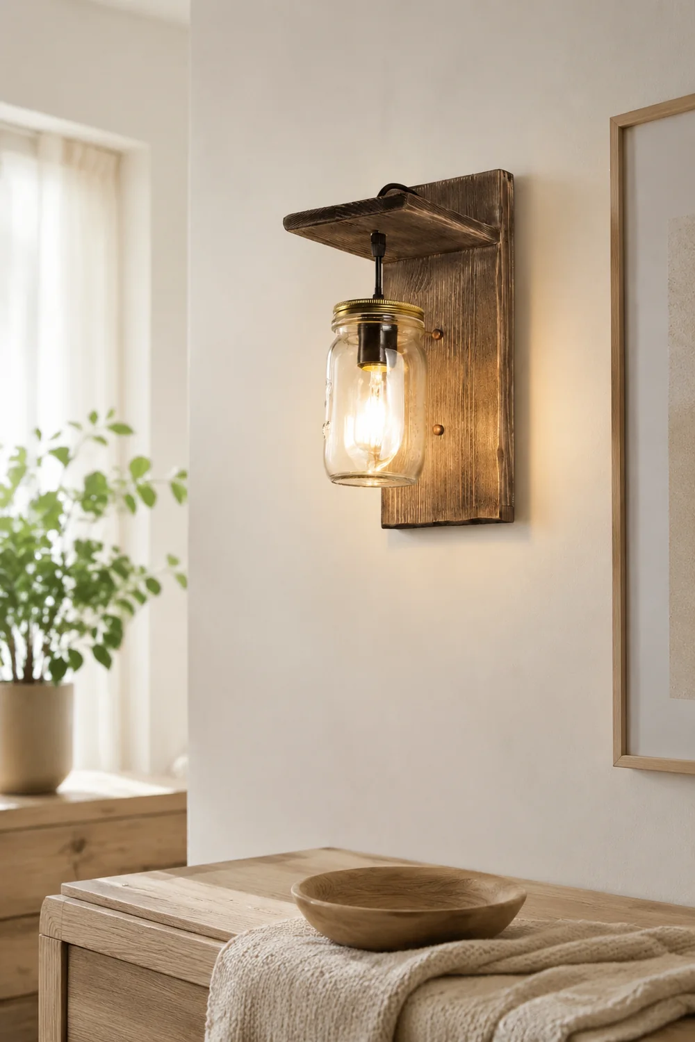 Austin Vintage Jar Shape Wood Metal Wall Lamp - Lumpaz