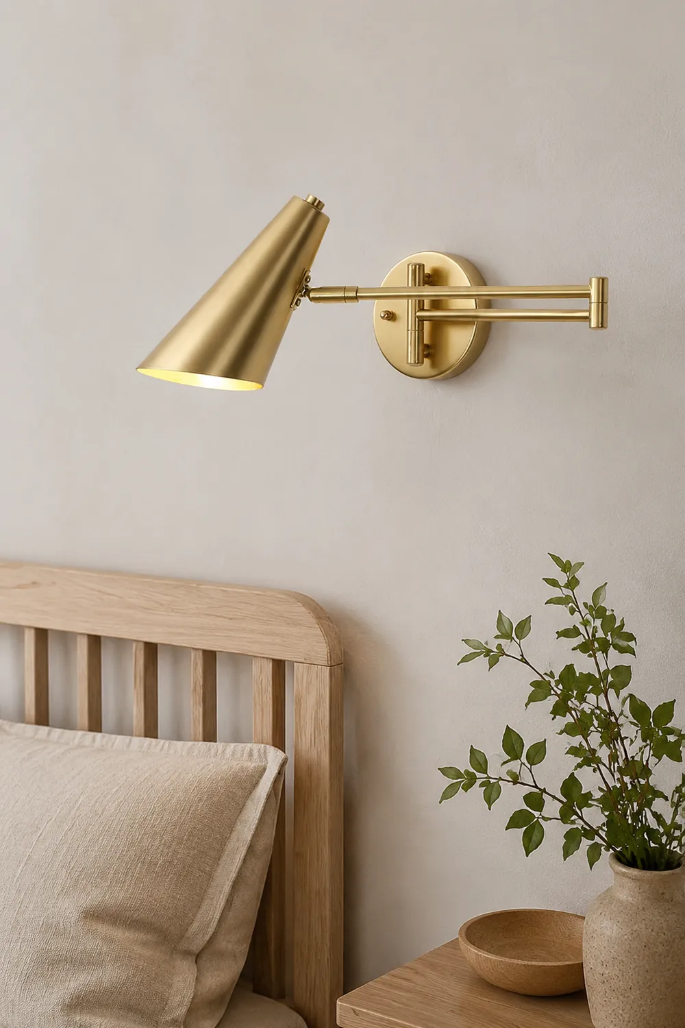 Freja Wall Lamp Cone Modern, Metal Adjustable, Black/Gold, Bedroom - Lumpaz