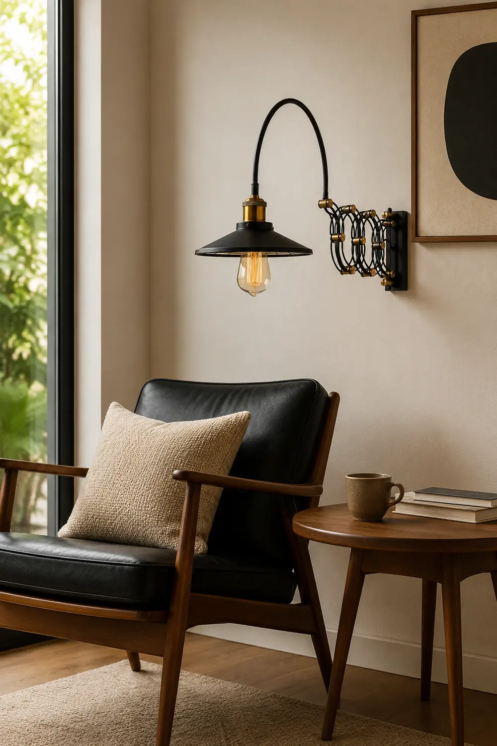 Brady Wall Lamp Arched Lamppost Extendable Arm Metal, Black, Living Room - Lumpaz