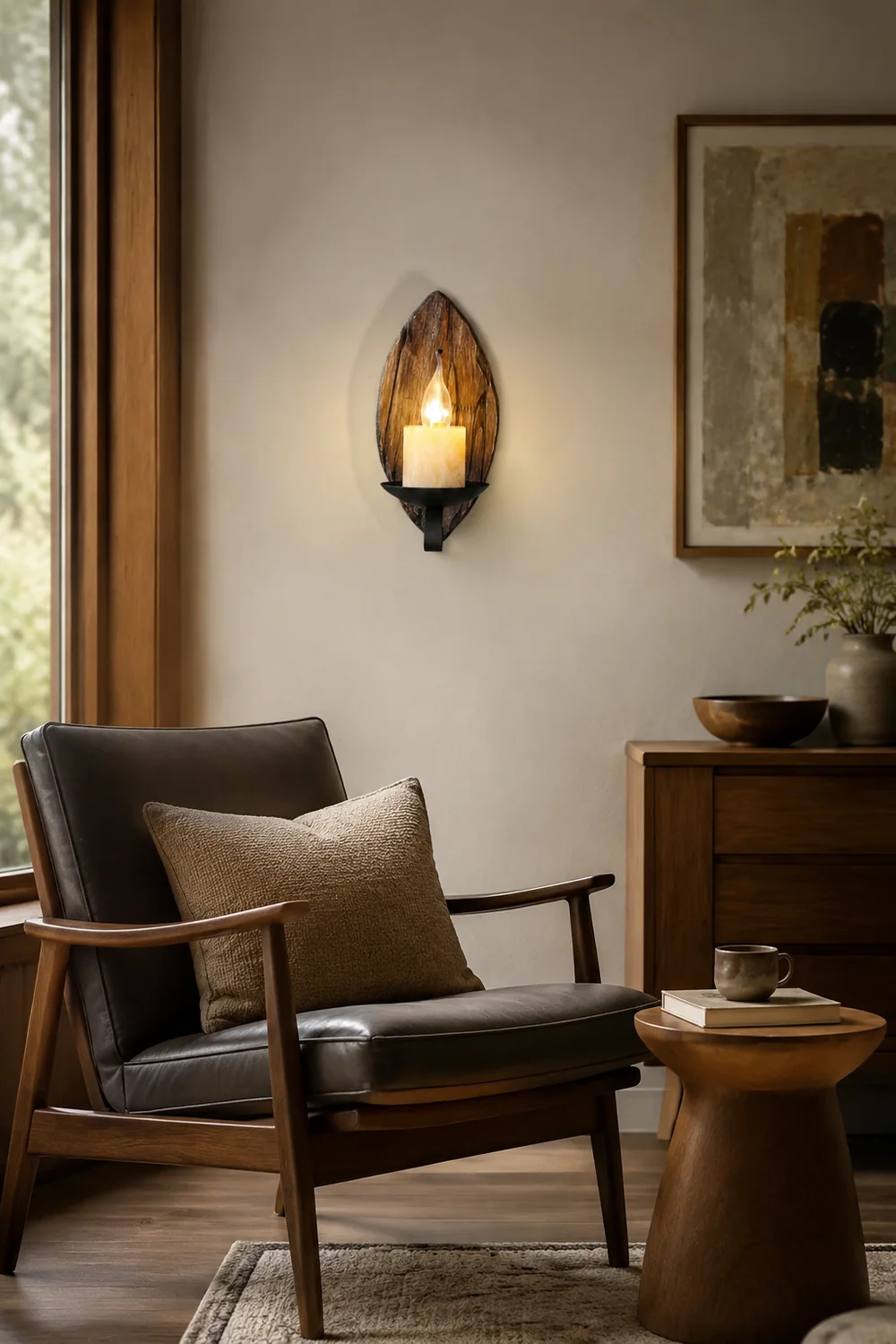 Austin Vintage Leaf Shape Wood Metal Wall Lamp Living Room - Lumpaz