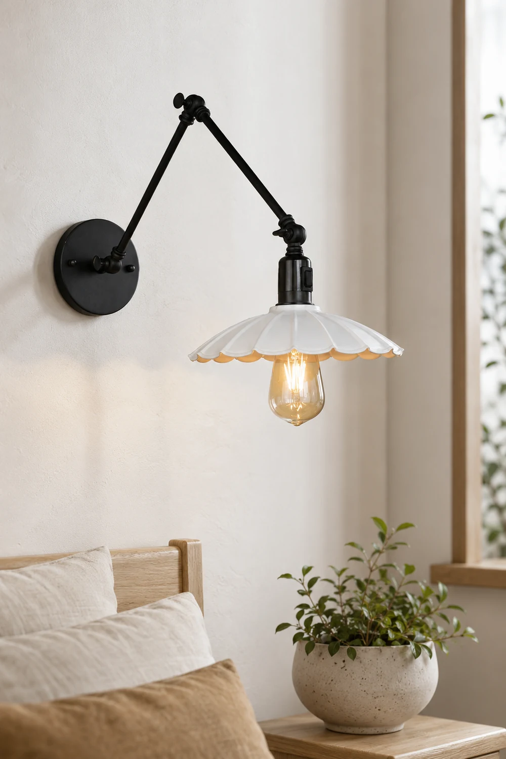 Brady Wall Lamp Creative Pleated Adjustable Metal, Black, Bedroom - Lumpaz