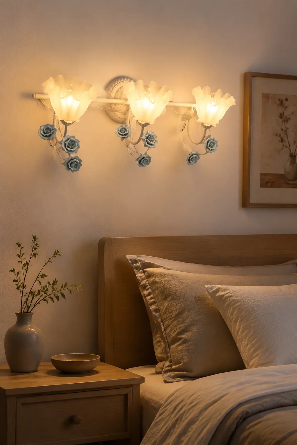 Félicie Vintage Flower Metal Wall Mounted Lamps, Blue/Pink - Lumpaz