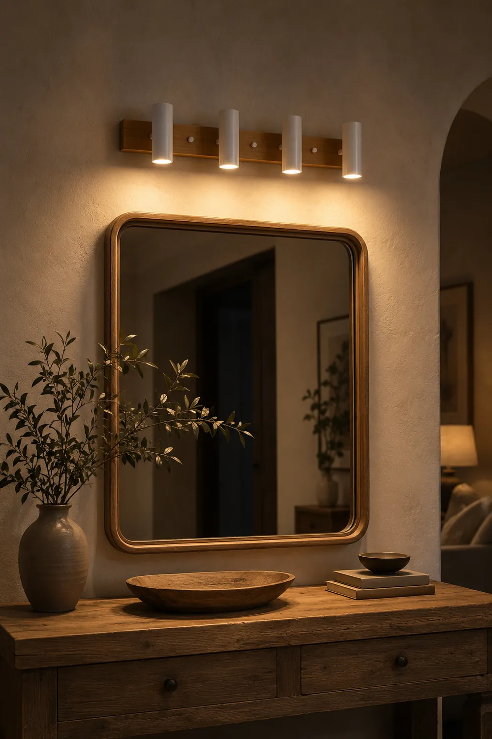 Ozawa Rotatable Spotlight Mirror Front Vanity Wall Lamp, Wood/Metal - Lumpaz