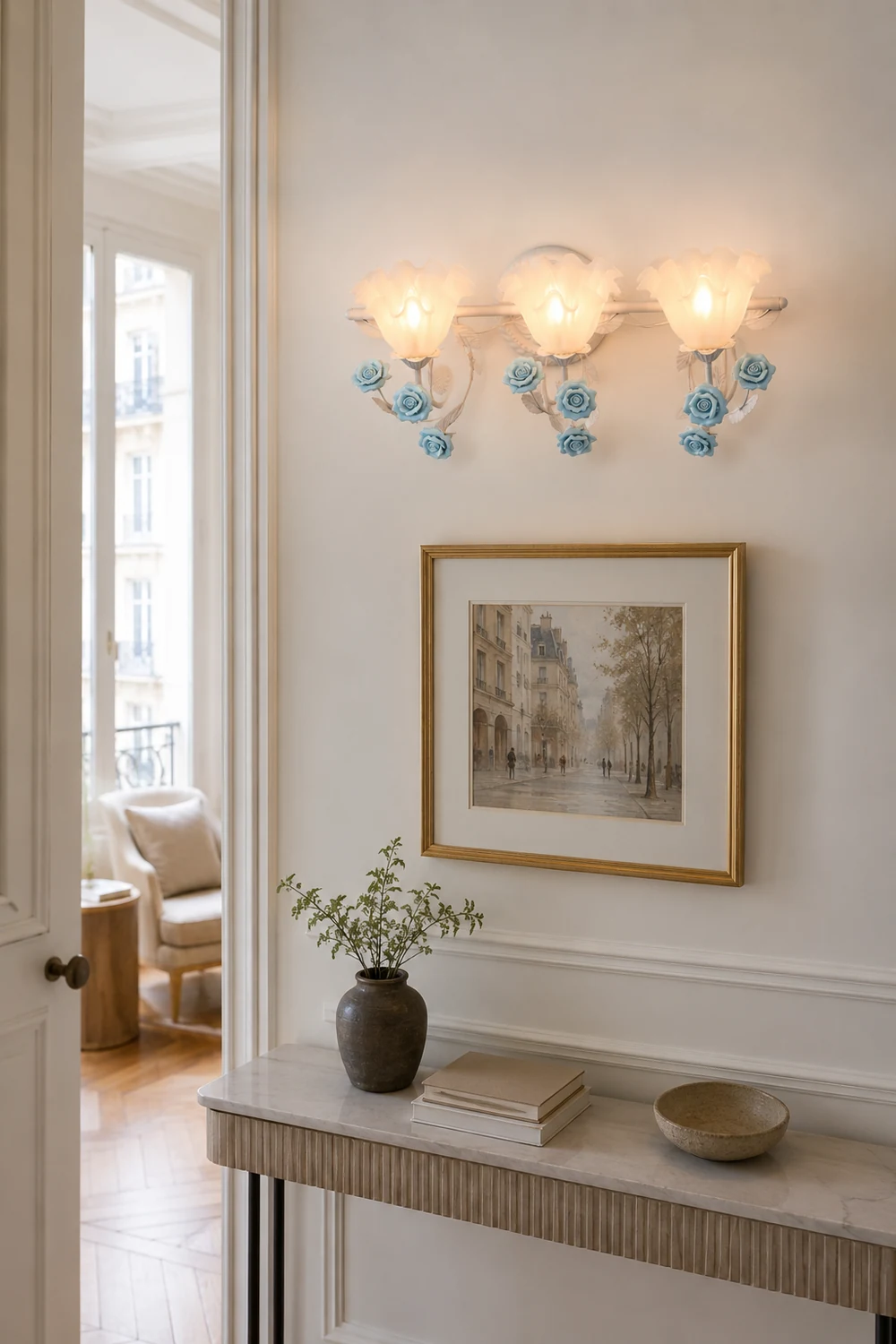 Félicie Vintage Flower Metal Wall Mounted Lamps, Blue/Pink - Lumpaz