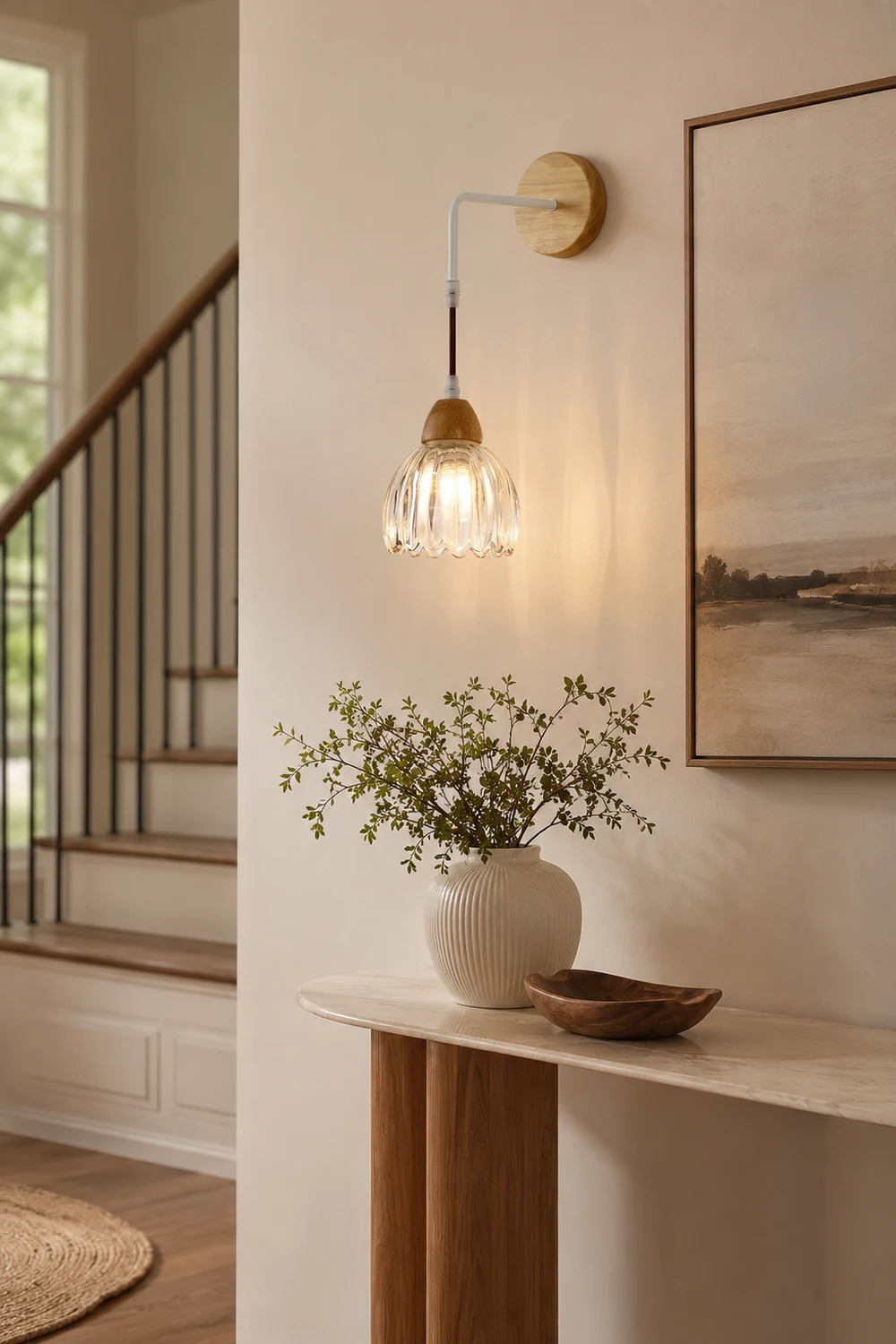 Lily Pleated Clear Wooden Bedroom Vanity Wall Lamp - Lumpaz