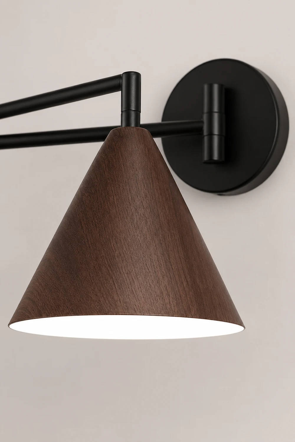 Ozawa Cone Shaped Adjustable Wall Lamp, Metal/Wood, Bedroom - Lumpaz