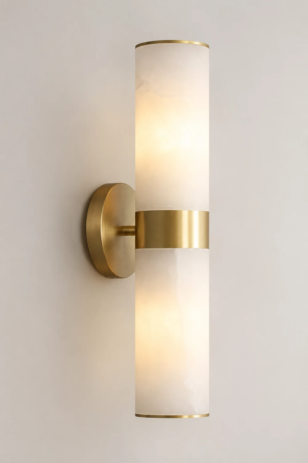 Chan Modern Double Headed Metal Stone Vanity Wall Lamp, Brass - Lumpaz