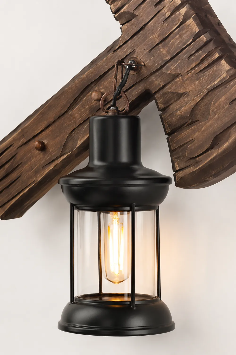 Austin Wall Lamp Hammer Shape Vintage, Wood/Metal, Living Room - Lumpaz