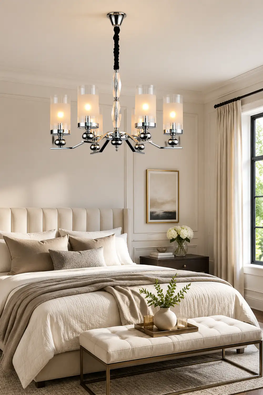 Alessio Retro Silver Metal/Glass Chandelier/Wall Lamp, Living Room - Lumpaz