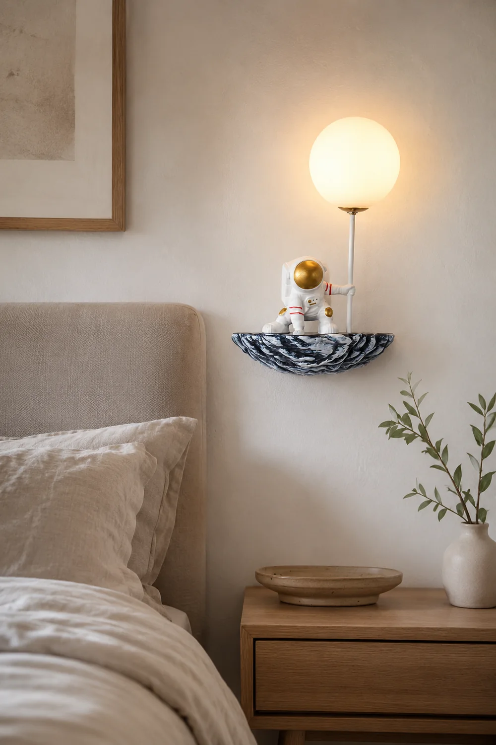 Fateh Decorative Astronaut Glass/Acrylic Wall Lamp, White/Blue-White - Lumpaz