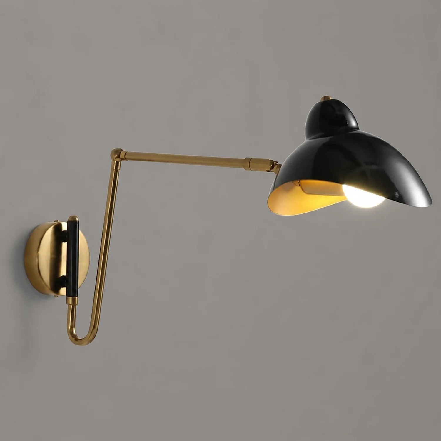 Brady Industrial Swing Arm Vanity Wall Lamp, Black/Gold - Lumpaz