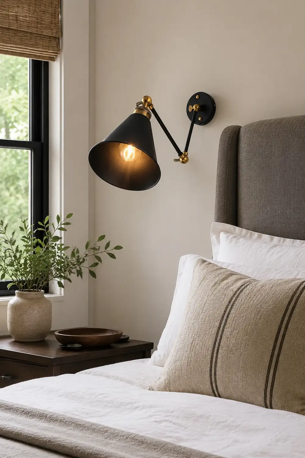 Alessio Wall Lamp Vintage Simple Conical Adjustable Black, Bedroom - Lumpaz