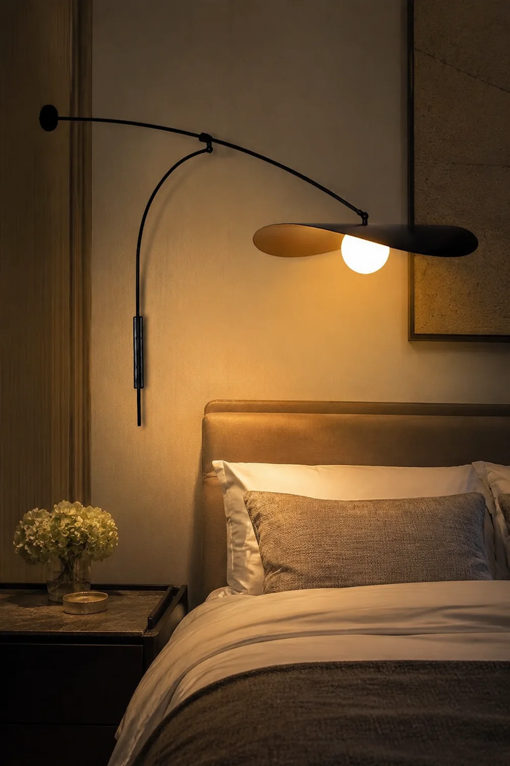 Carins Arc Wall Lamp, Metal/Glass, Black/Gold, Bedroom - Lumpaz
