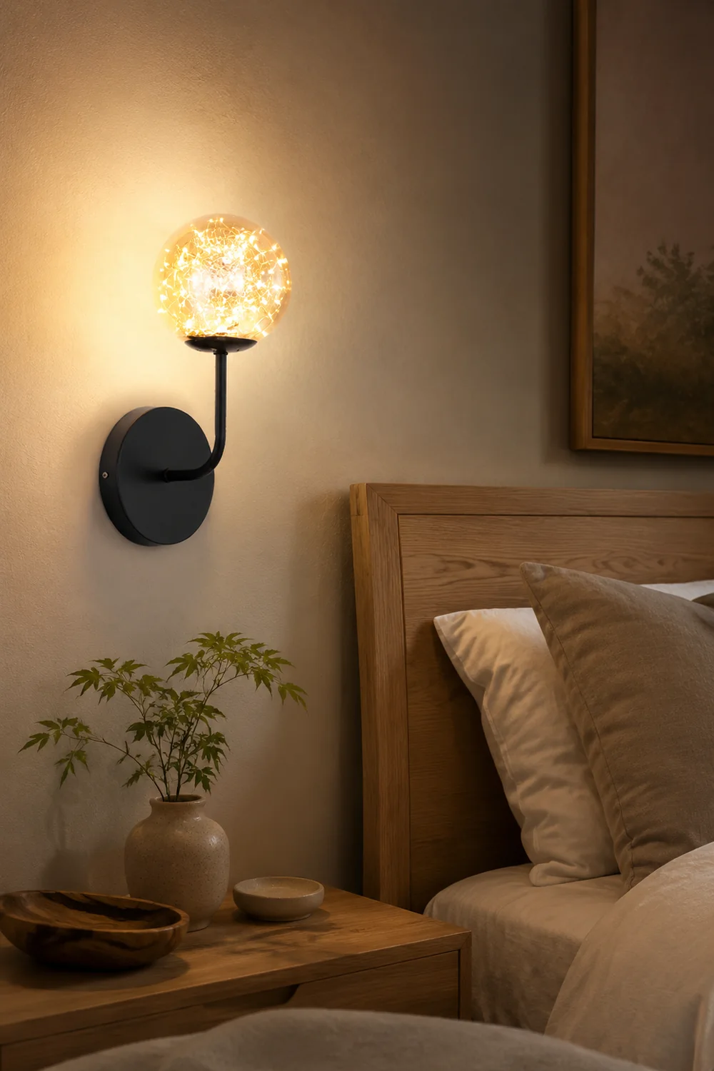Valentina Wall Lamp Starry Globe Art Deco, Black/Gold, Bedroom - Lumpaz