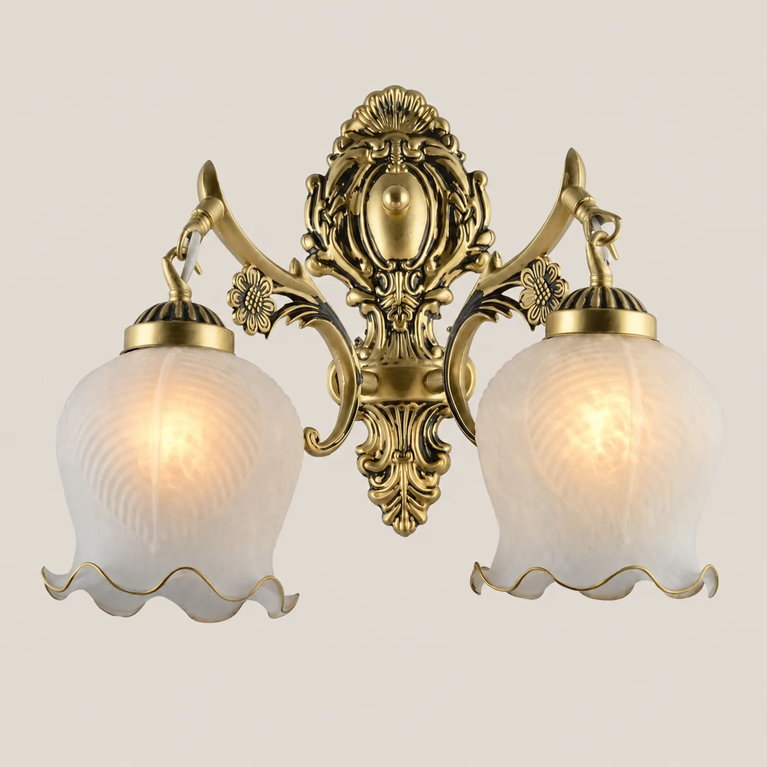 Félicie Vintage Flower shape Metal&Glass Modern Wall Lamp, White/Bronze - Lumpaz