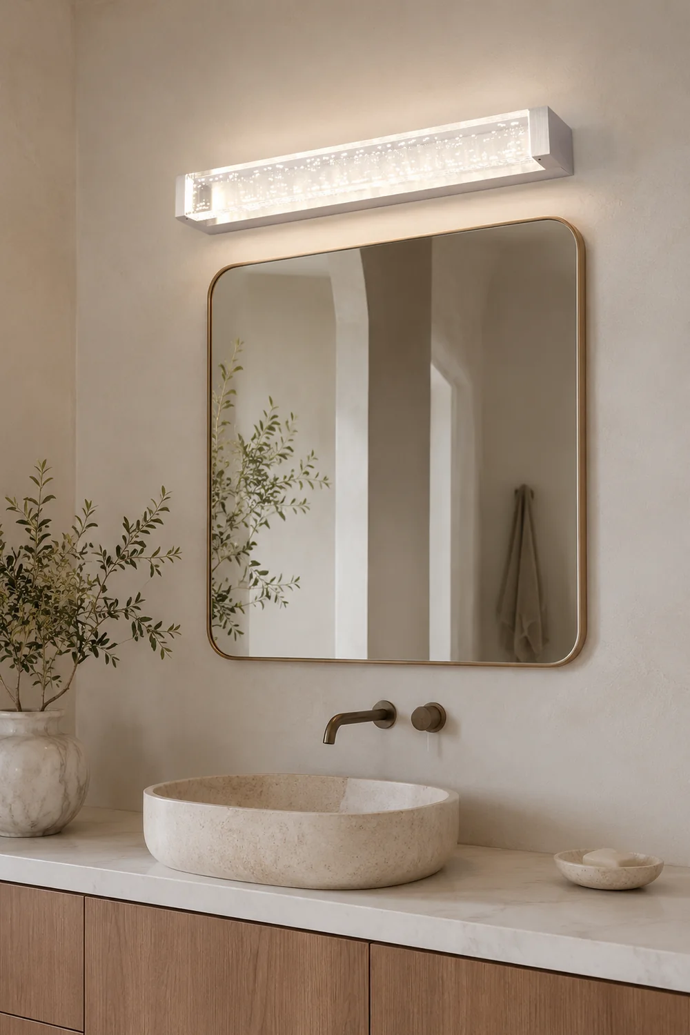 Leigh Transparent Rectangular Mirror Front Vanity LED Wall Lamp, Bathroom - Lumpaz