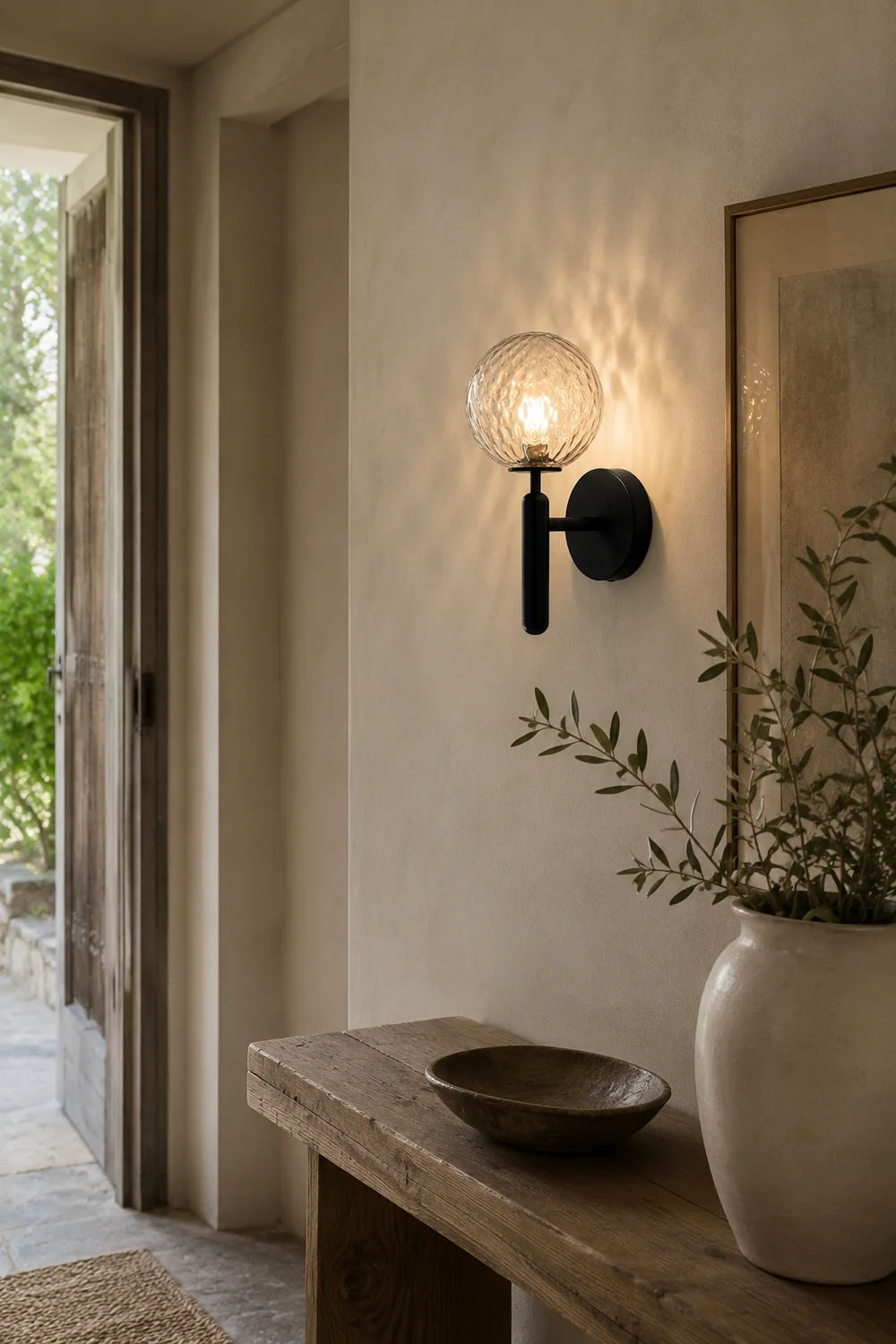Valentina Wall Lamp Modern Globe, Metal/Glass, Black/Gold, Hallway - Lumpaz