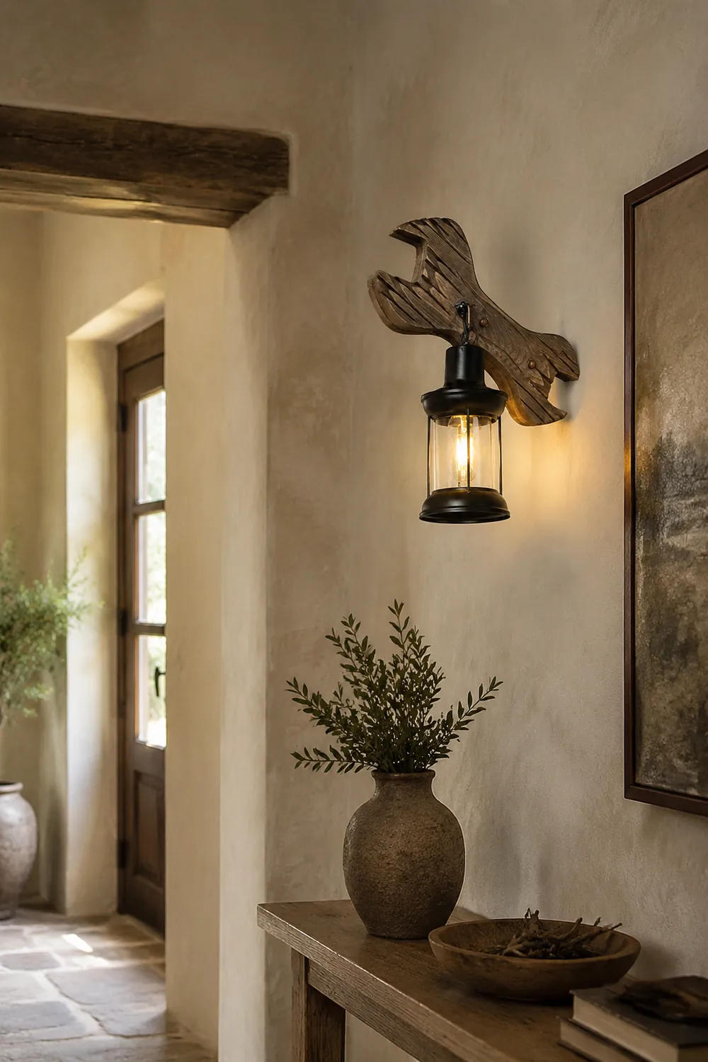 Austin Lantern & Spanners Wall Lamp, Wood/Metal, Bedroom - Lumpaz