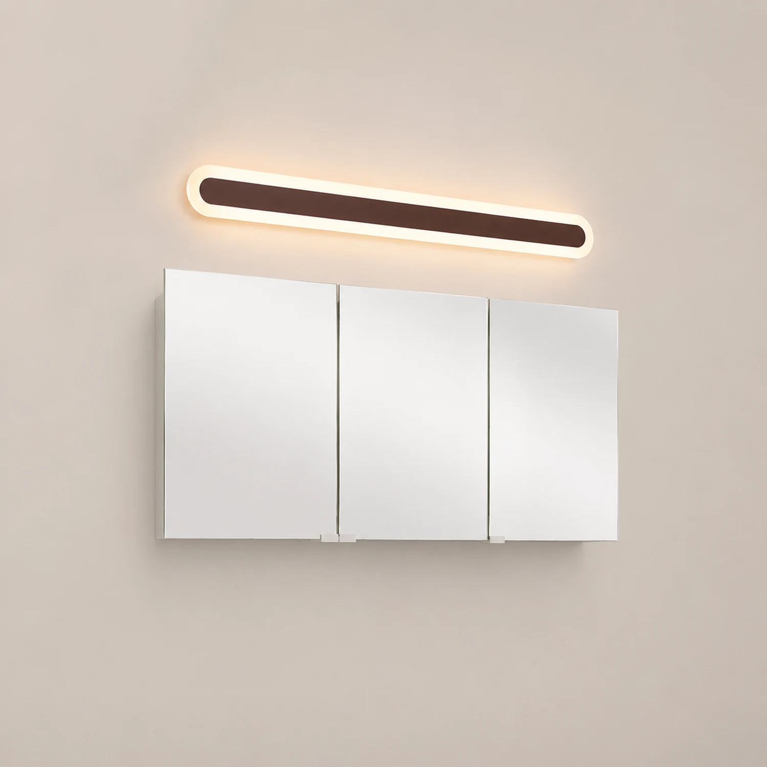 Edge Modern Linear Vanity Wall Lamp, White/Brown, Bathroom - Lumpaz