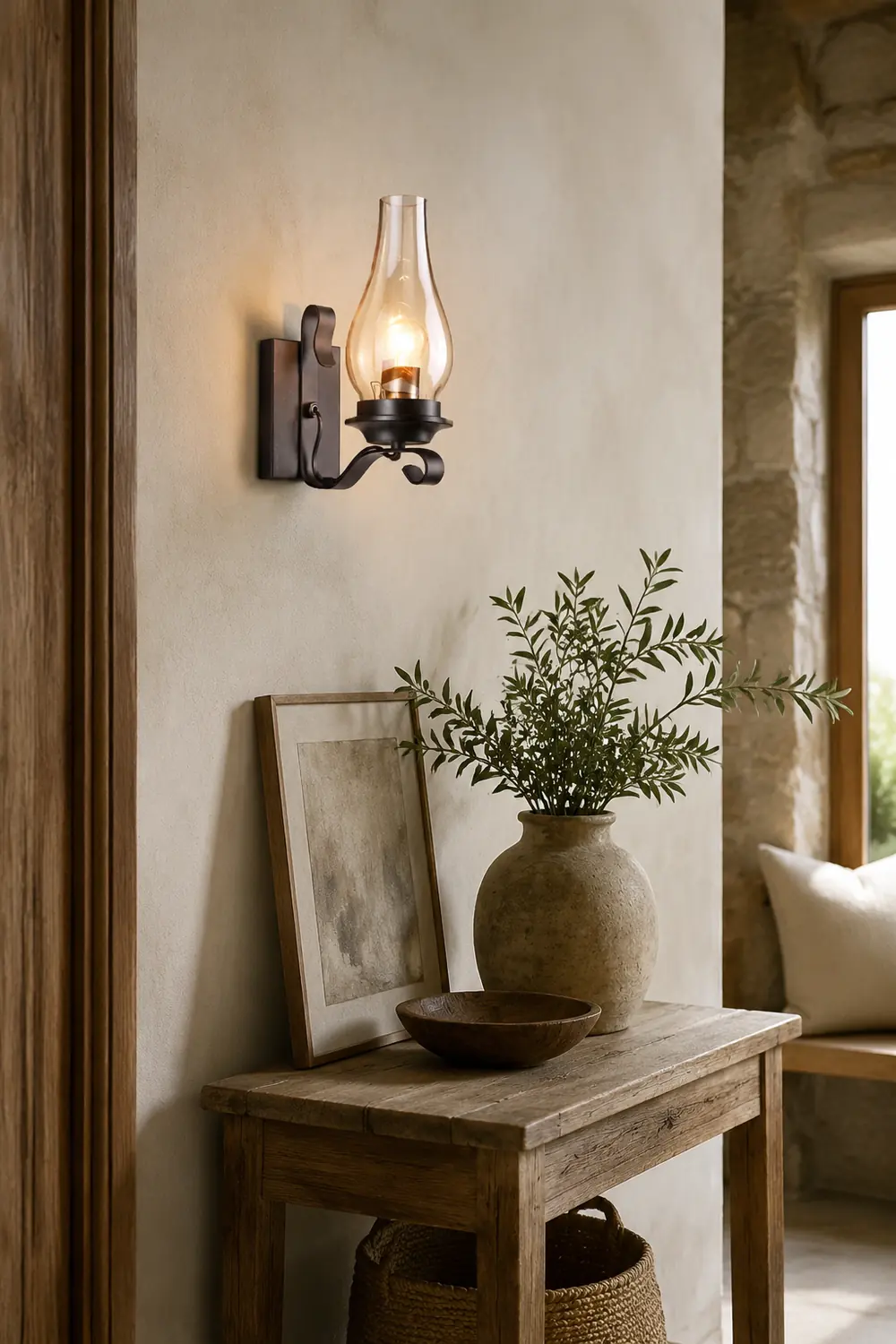 Alessio Vintage Candle Wood Metal Wall Lamp - Lumpaz