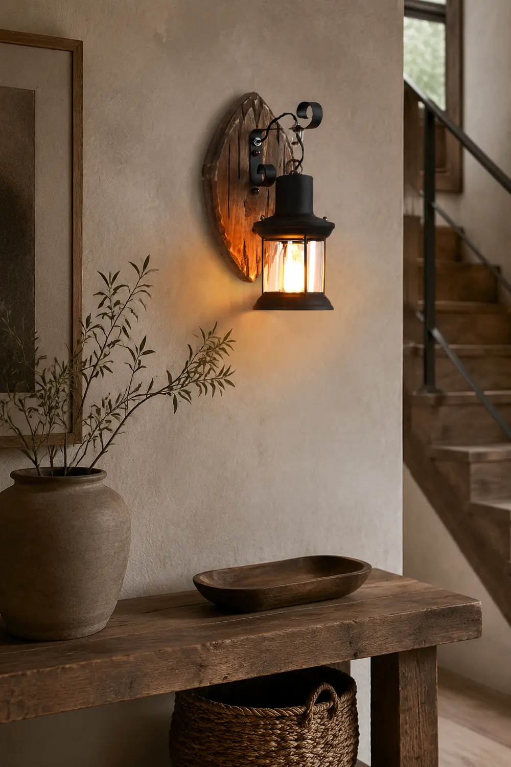 Austin Wall Lamp Leaf Shape Vintage, Wood/Metal, Bedroom - Lumpaz