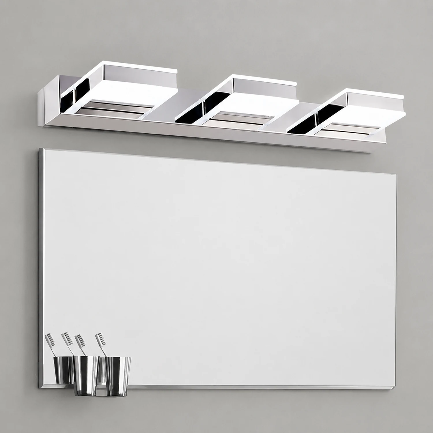 Leigh Modern Square  Acrylic Mirror Front Vanity Wall Lamp , Chrome - Lumpaz