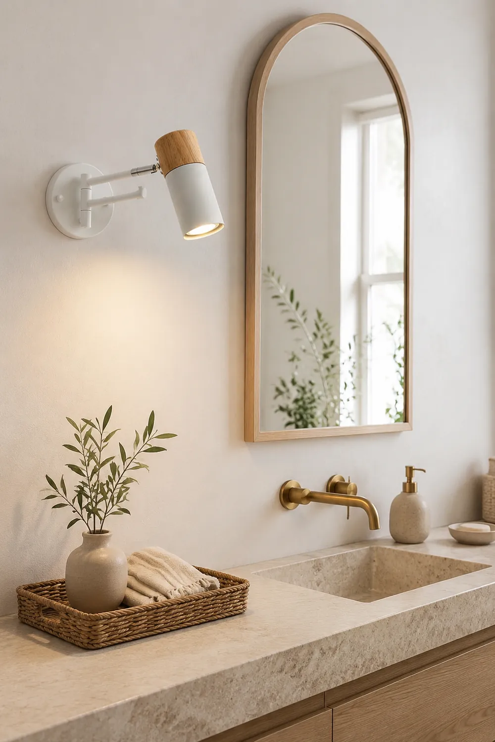 Ozawa Nordic Can Shaped Adjustable Wall Lamp, Metal/Wood, White - Lumpaz