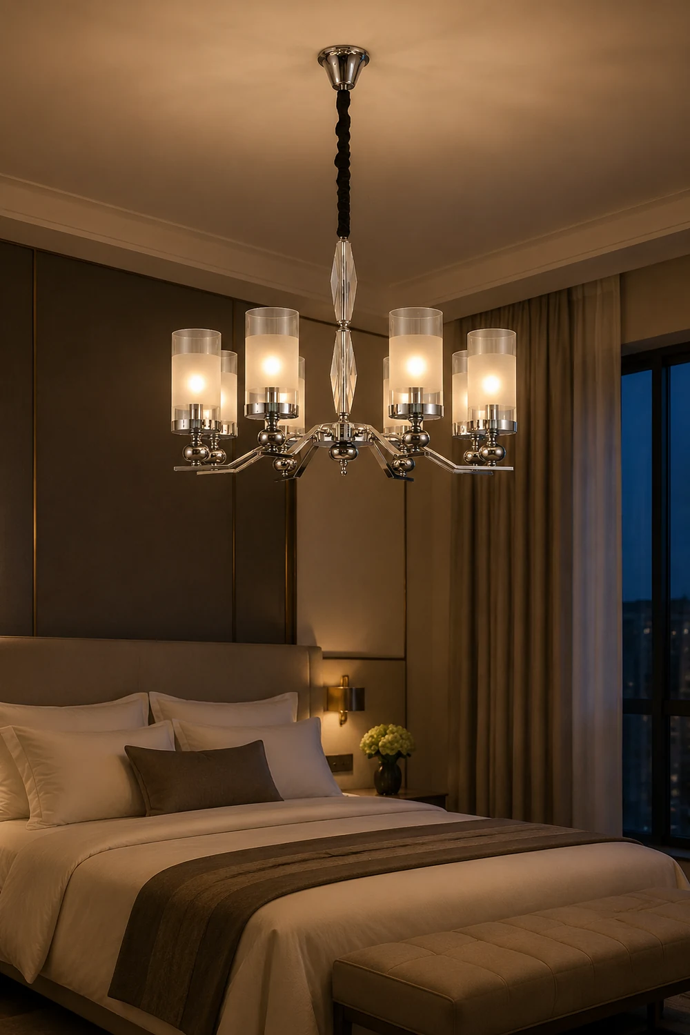 Alessio Retro Silver Metal/Glass Chandelier/Wall Lamp, Living Room - Lumpaz