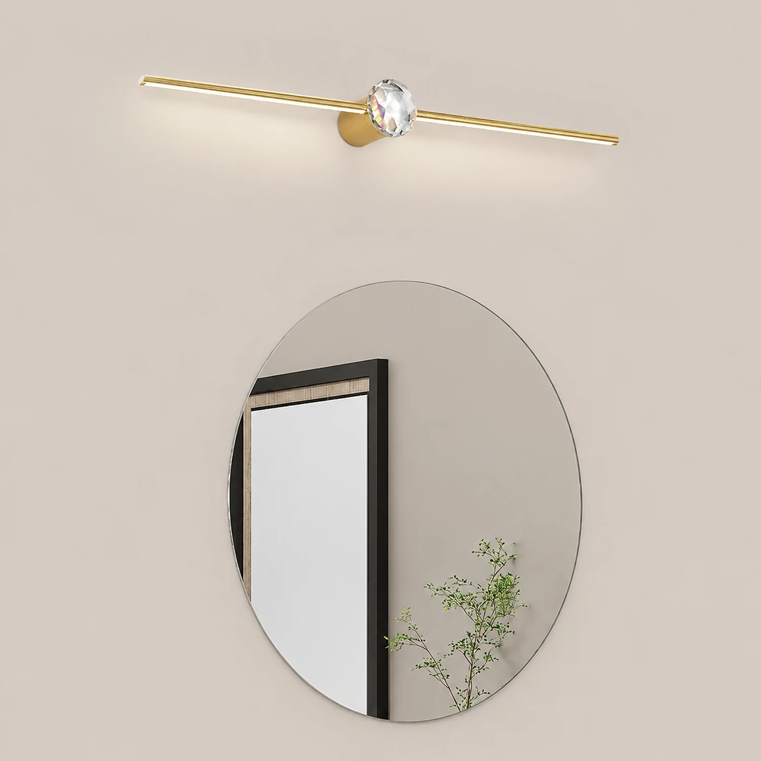 Kristy Minimalist Linear Metal/Crystal Mirror Front Vanity Wall Lamp, Gold - Lumpaz